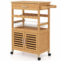 Airfind Bamboo Rolling Kitchen Island Trolley with Storage Cabinet and Wine Rack, 66 lbs Capacity, Bamboo Engineered Wood Metal Frame, Natural