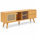 Airfind TV Stand, Bamboo, for TV up to 65 Inch, 155 lbs Capacity, Wood PE Rattan Glass Frame, 55 Inch x 12 Inch x 18 Inch Interior Footprint, Natural