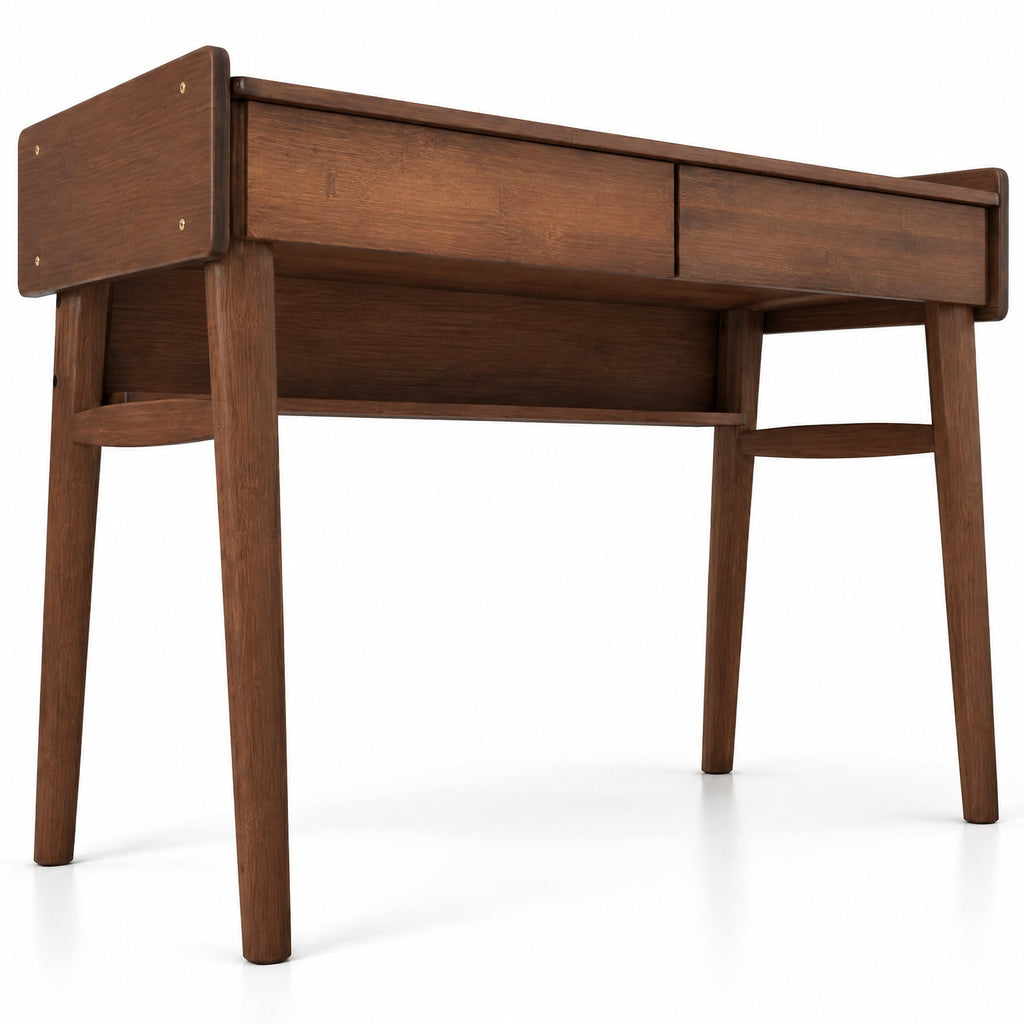 Airfind Bamboo Writing Desk with 2 Storage Drawers and Open Shelf, 110 lbs Capacity, Bamboo Frame, Walnut