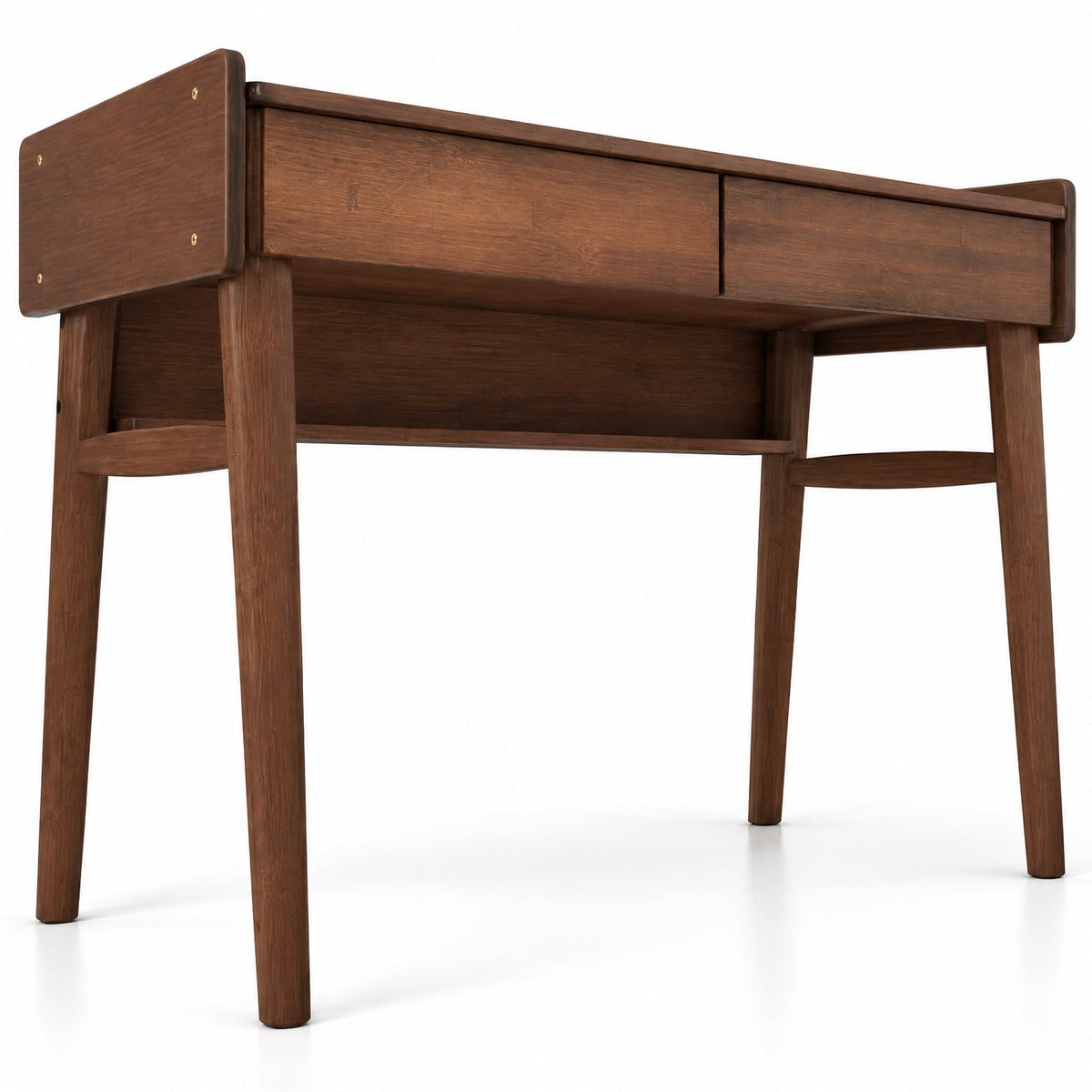 Airfind Bamboo Writing Desk with 2 Storage Drawers and Open Shelf, 110 lbs Capacity, Bamboo Frame, Walnut