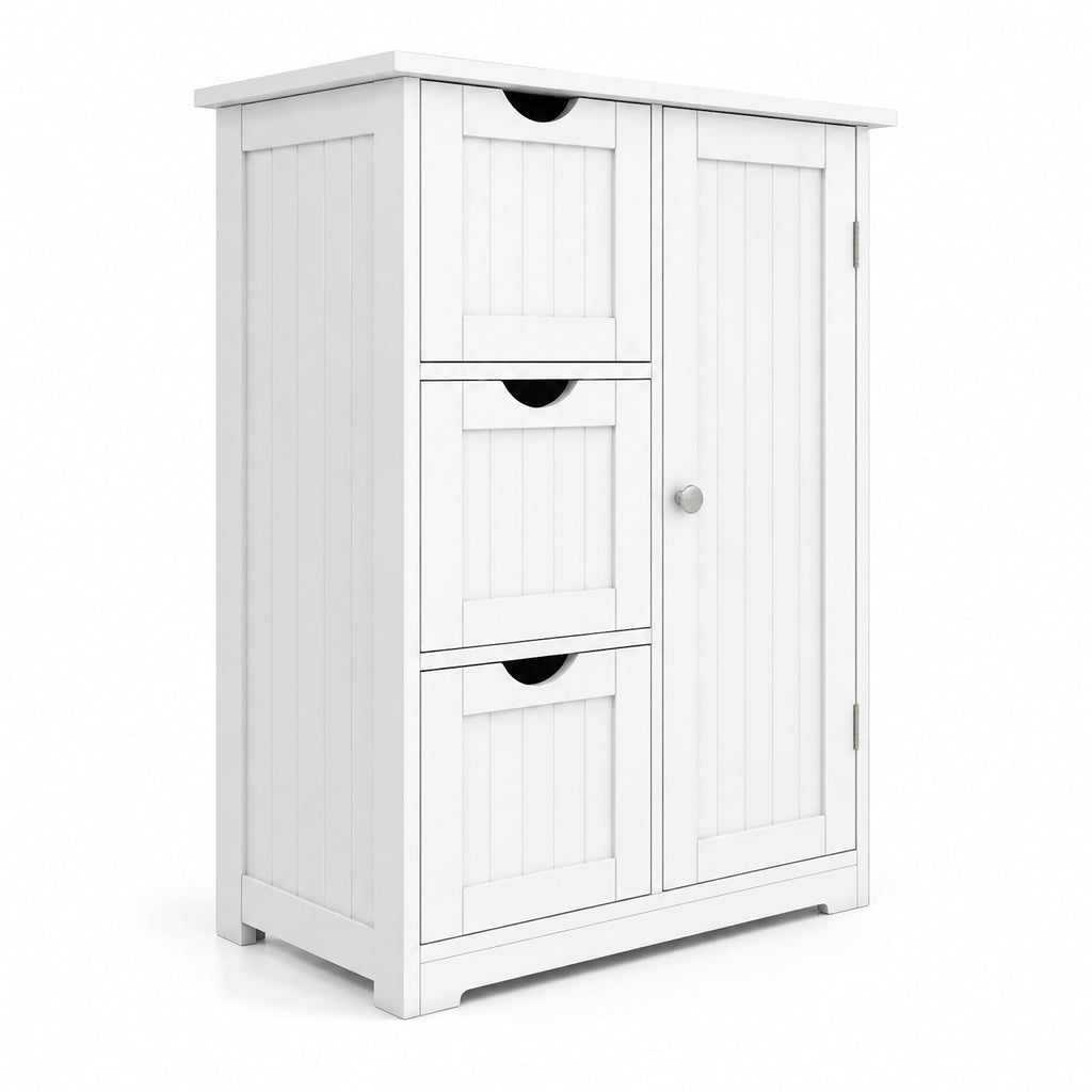 Airfind Bathroom Floor Cabinet Side Storage Cabinet with 3 Drawers and 1 Cupboard, MDF Frame, 24 x 12 x 32 Footprint, White