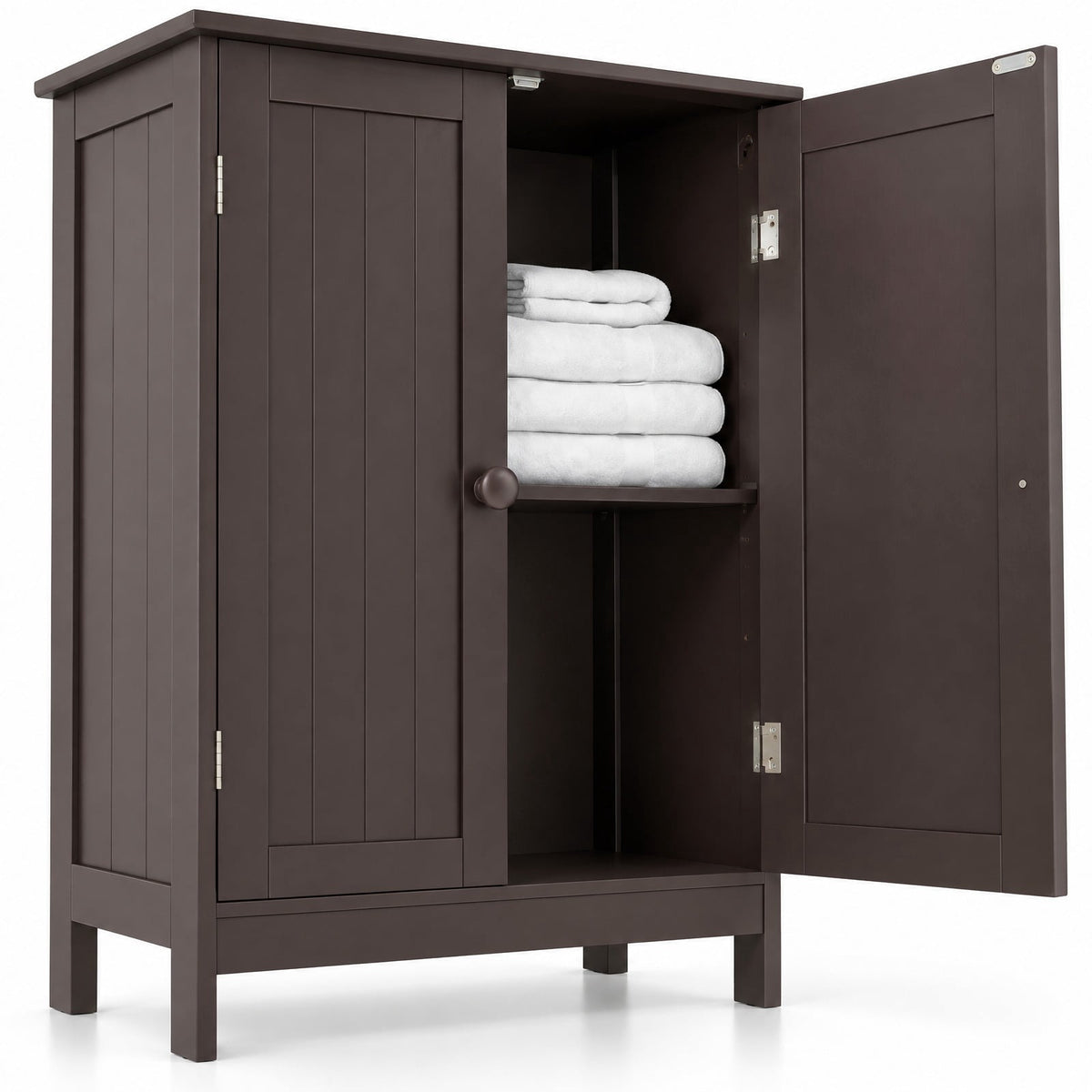 Airfind Bathroom Floor Storage Double Door Cupboard Cabinet, 22 lbs Capacity, MDF Frame, 24in x 14in x 34.5in Footprint, Brown