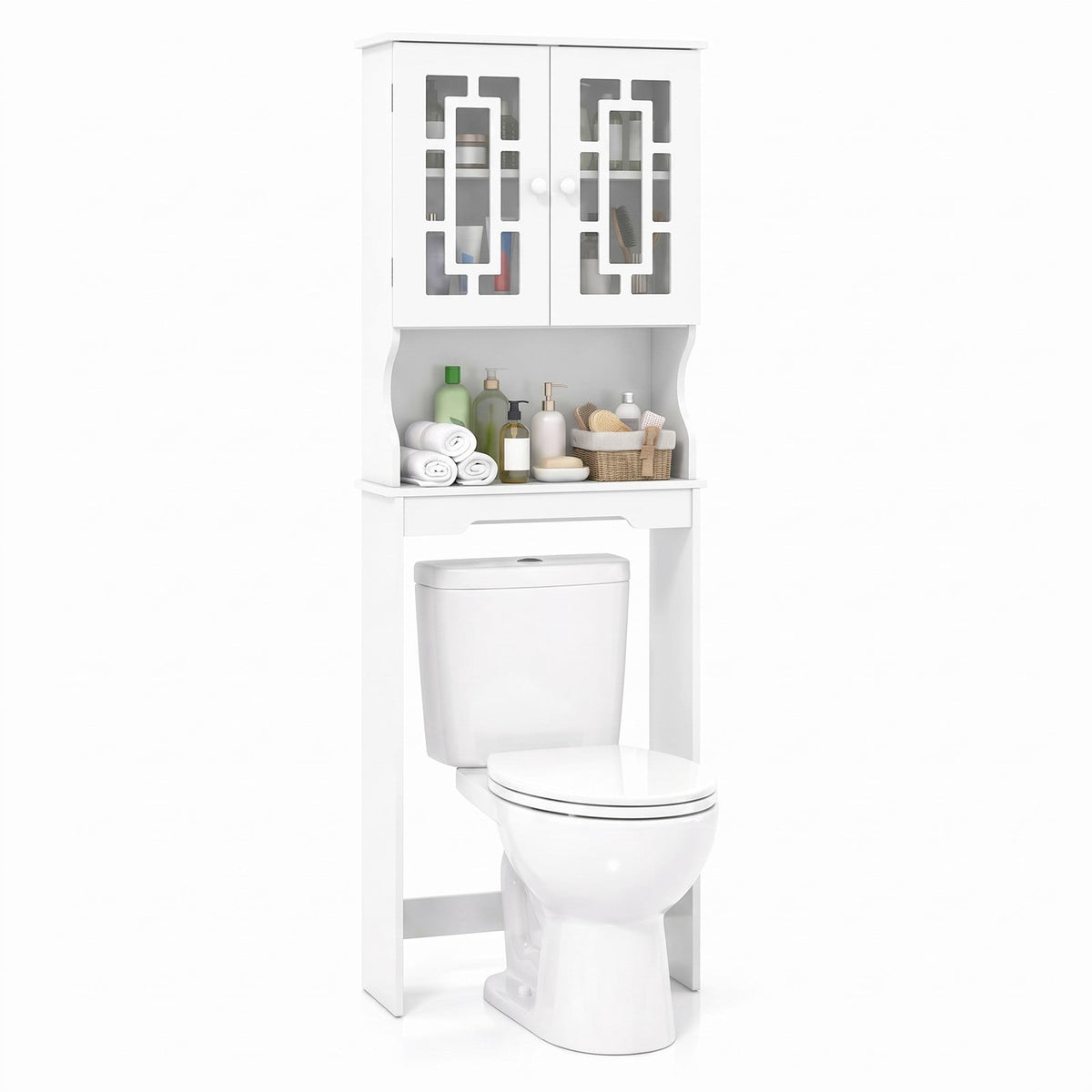 Airfind Bathroom Spacesaver Over the Toilet Door Storage Cabinet, 154 lbs Capacity, Engineered Wood Tempered Glass Frame, White