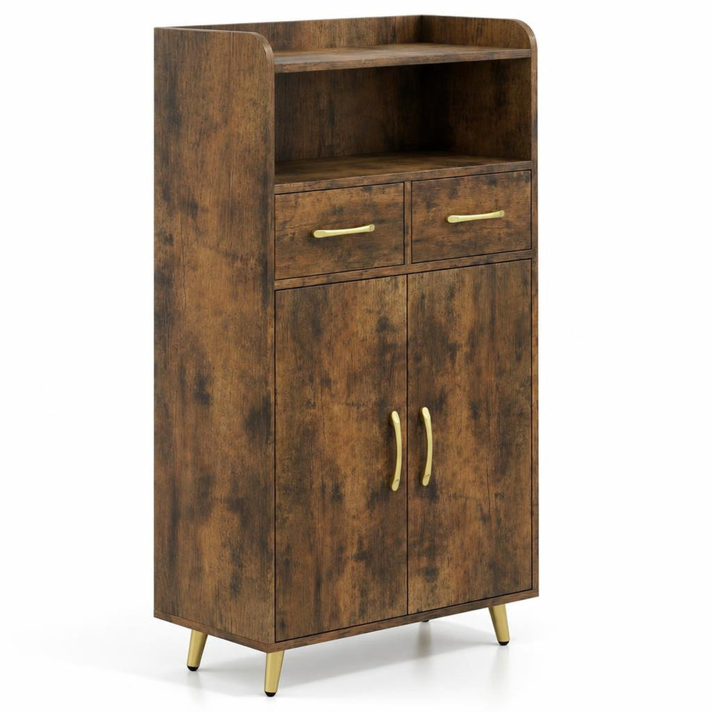Airfind Bathroom Storage Cabinet Freestanding Floor Cabinet with 2 Drawers and 2 Doors, 44 lbs Capacity, Engineered Wood Metal Frame, Brown