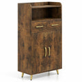 Airfind Bathroom Storage Cabinet Freestanding Floor Cabinet with 2 Drawers and 2 Doors, 44 lbs Capacity, Engineered Wood Metal Frame, Brown