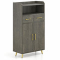 Airfind Bathroom Storage Cabinet Freestanding Floor Cabinet with 2 Drawers and 2 Doors, 44 lbs Capacity, Engineered Wood Metal Frame, Gray