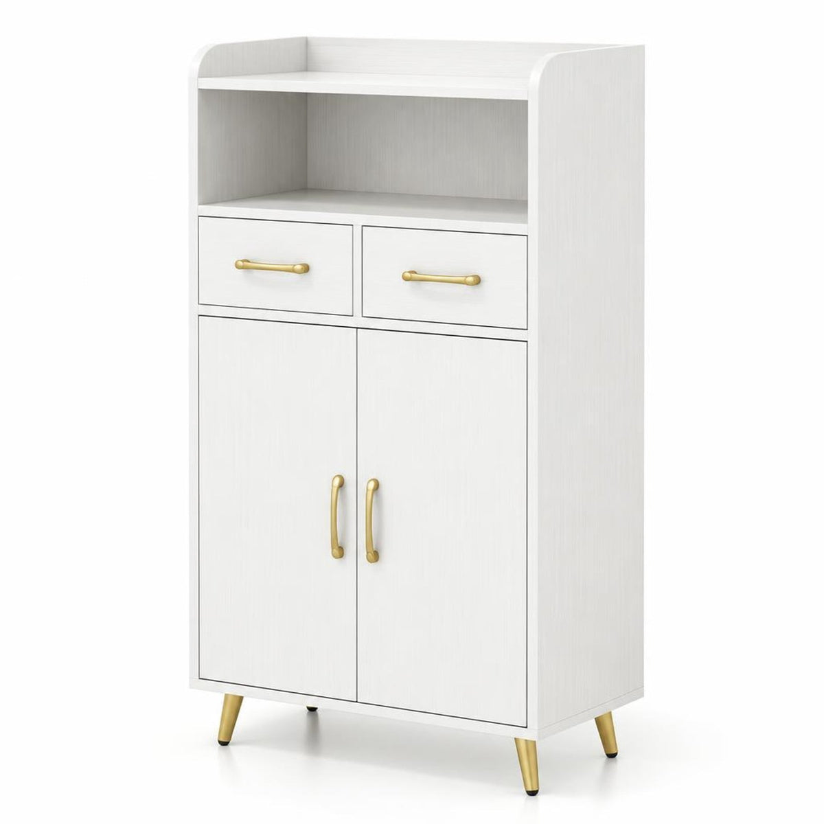 Airfind Bathroom Storage Cabinet Freestanding Floor Cabinet with 2 Drawers and 2 Doors, 44 lbs Capacity, Engineered Wood Metal Frame, White