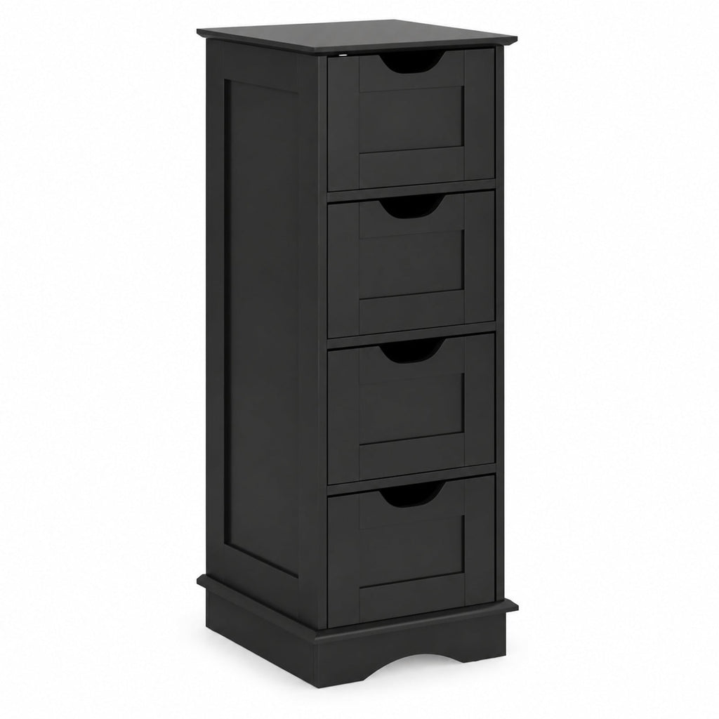 Airfind Bathroom Storage Cabinet featuring Cutout Handles and 4 Drawers, 33 lbs Capacity, MDF Frame, 12 Inch x 12 Inch x 32 Inch Footprint, Black