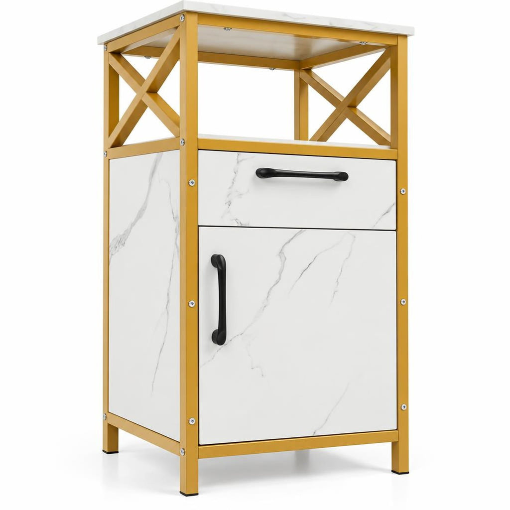 Airfind Bathroom Storage Cabinet with Drawer Single Door and Open Shelf, 44 lbs Capacity, Engineered Wood Metal Frame, 14in x 12in x 31in Footprint