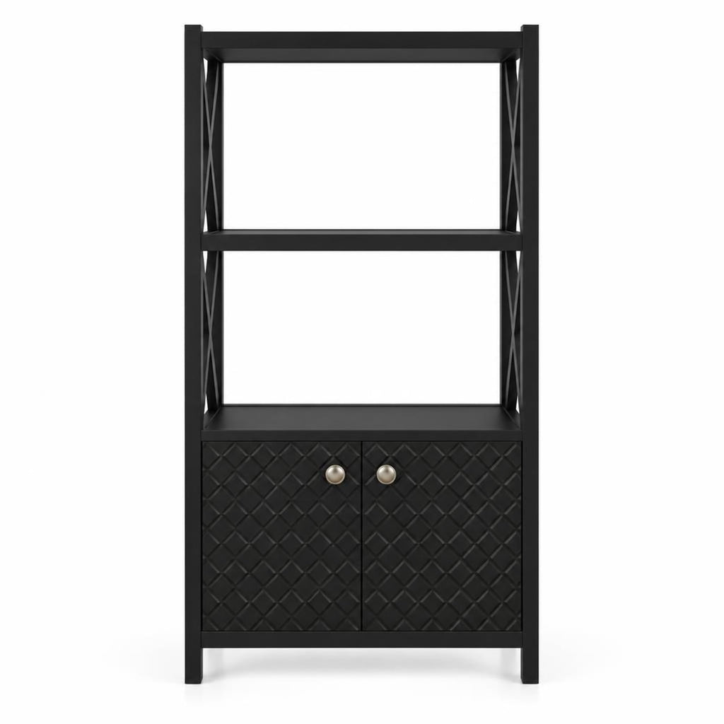 Airfind Bathroom Storage Cabinet with Open Shelves and Double Doors, 88 Lbs Capacity, Rubber Wood Mdf, 25 Inch X 12 Inch X 47 Inch, Black