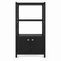 Airfind Bathroom Storage Cabinet with Open Shelves and Double Doors, 88 Lbs Capacity, Rubber Wood Mdf, 25 Inch X 12 Inch X 47 Inch, Black