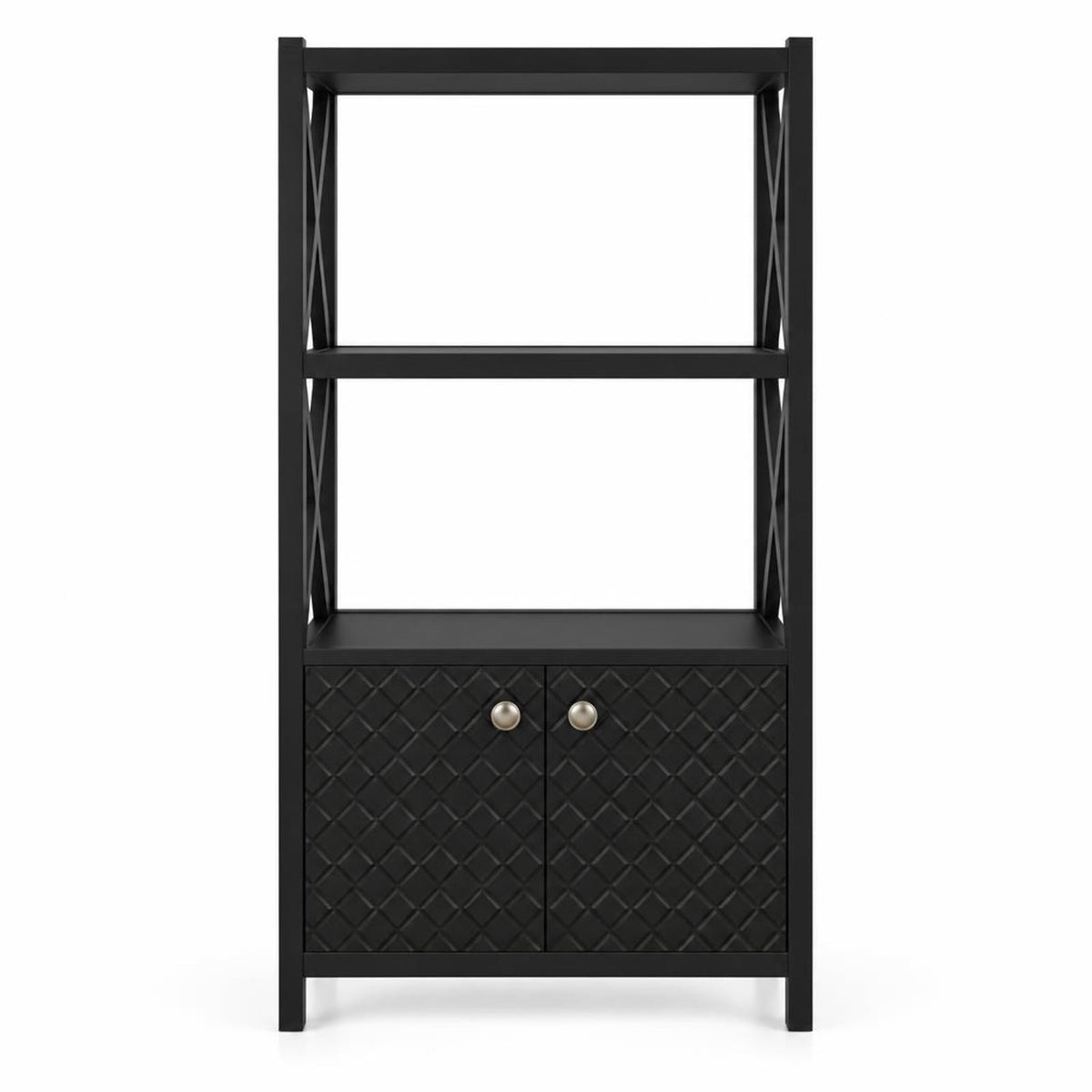 Airfind Bathroom Storage Cabinet with Open Shelves and Double Doors, 88 Lbs Capacity, Rubber Wood Mdf, 25 Inch X 12 Inch X 47 Inch, Black