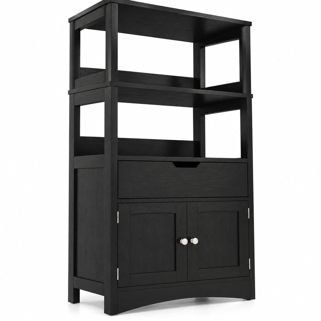 Airfind Bathroom Storage Cabinet with Open Shelves and Drawer, 110 lbs Capacity, Engineered Wood Frame, 24in x 13in x 48in Footprint, Black