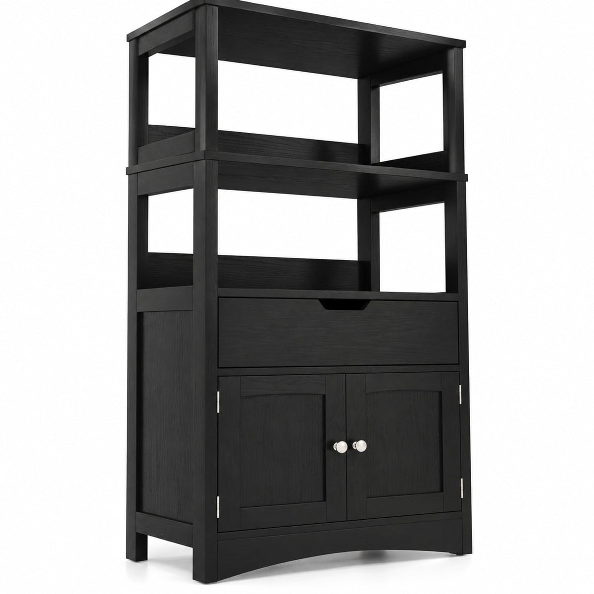 Airfind Bathroom Storage Cabinet with Open Shelves and Drawer, 110 lbs Capacity, Engineered Wood Frame, 24in x 13in x 48in Footprint, Black