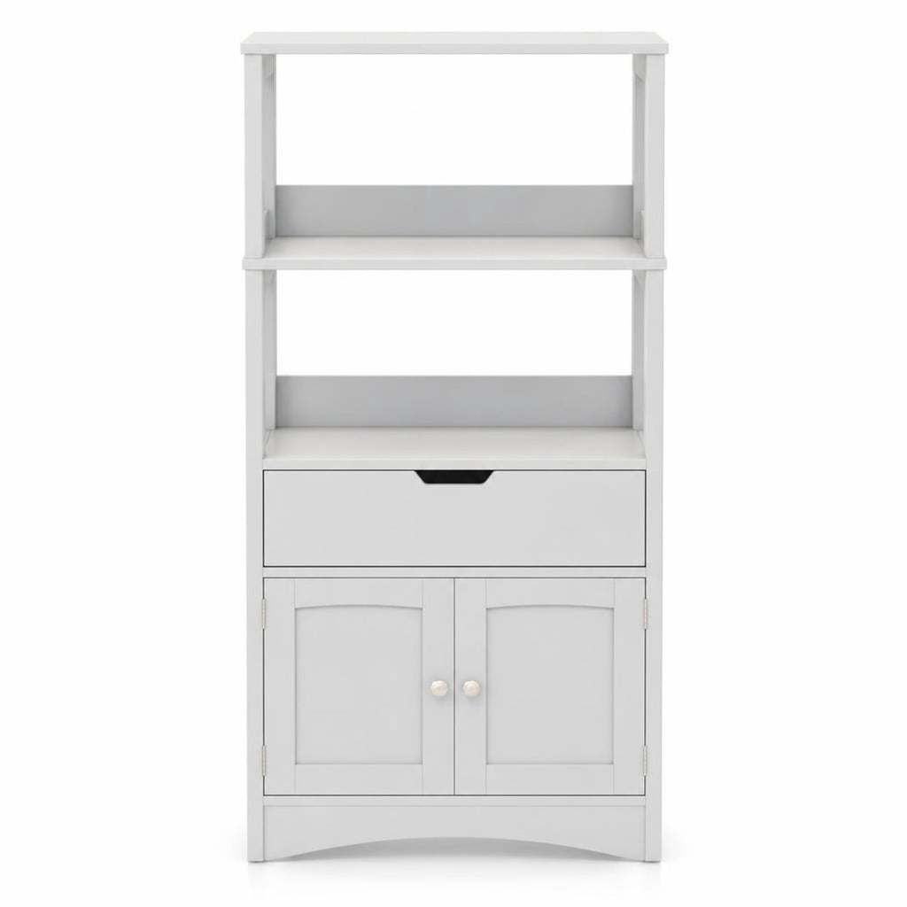 Airfind Bathroom Storage Cabinet with Open Shelves and Drawer, 110 lbs Capacity, Engineered Wood Frame, 24in x 13in x 48in Footprint, Grey