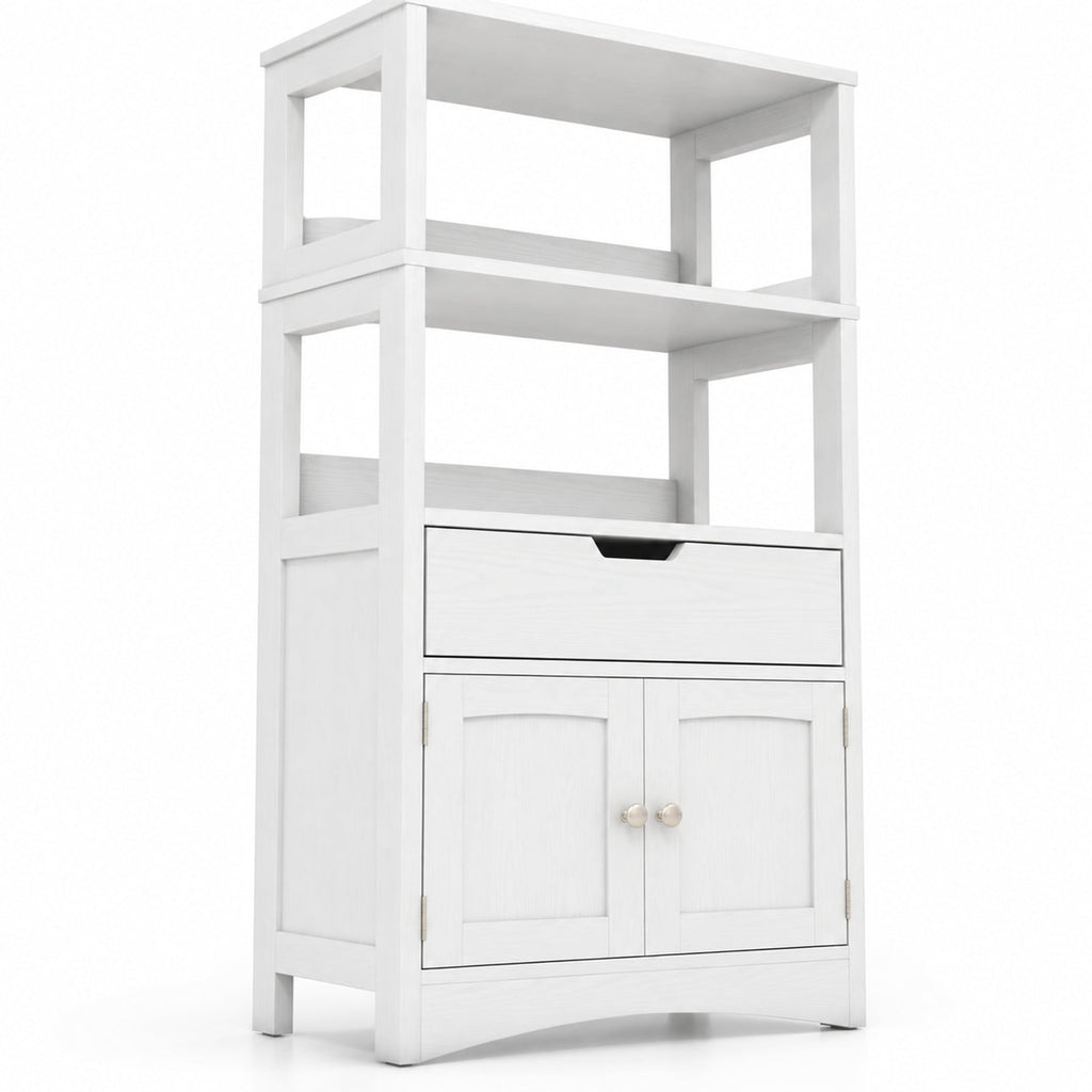 Airfind Bathroom Storage Cabinet with Open Shelves and Drawer, 110 lbs Capacity, Engineered Wood Frame, 24in x 13in x 48in Footprint, White