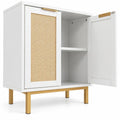 Airfind Bathroom Vanity Cabinet with U-Shaped Cut-Out 2 Rattan Doors and Shelf, 66 Lbs Capacity, Engineered Wood Metal Rattan, White