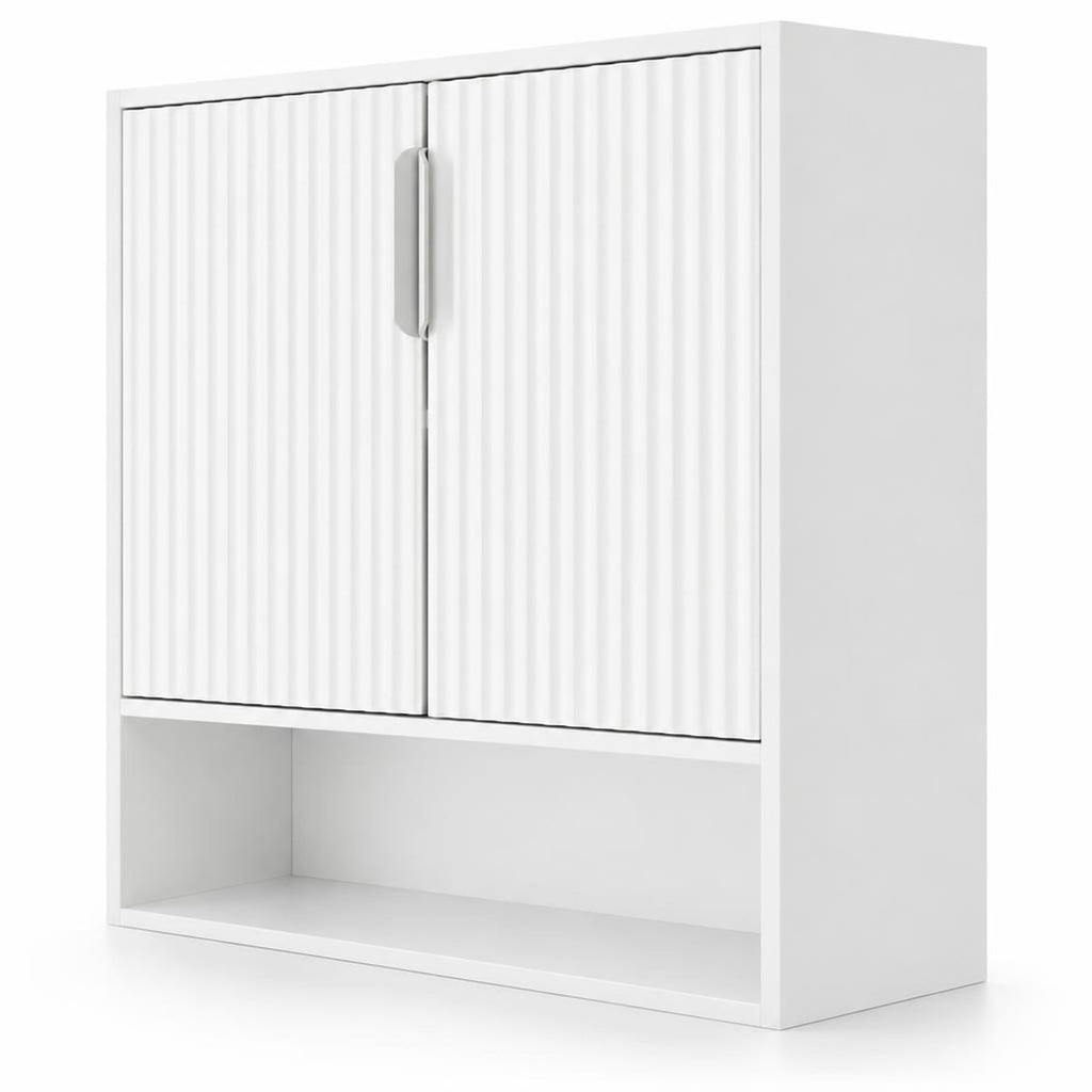 Airfind Bathroom Wall Cabinet with 2 Fluted Doors and Open Cube and Adjustable Shelf, 22 lbs Capacity, MDF Frame, 22.5in x 8in x 24in Footprint, White