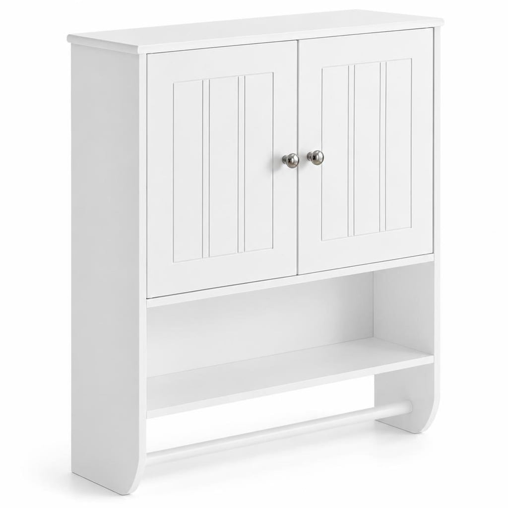 Airfind Bathroom Wall Cabinet with Towel Bar and Open Shelf and Adjustable Shelf, MDF Frame, 23.5in x 8in x 27.5in Footprint, White