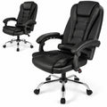 Airfind Big High Back Executive Chair with Linkage Armrests and Leather Padded Seat for Office, 330 Lbs Capacity with Black: PVC Leather Sponge, Black