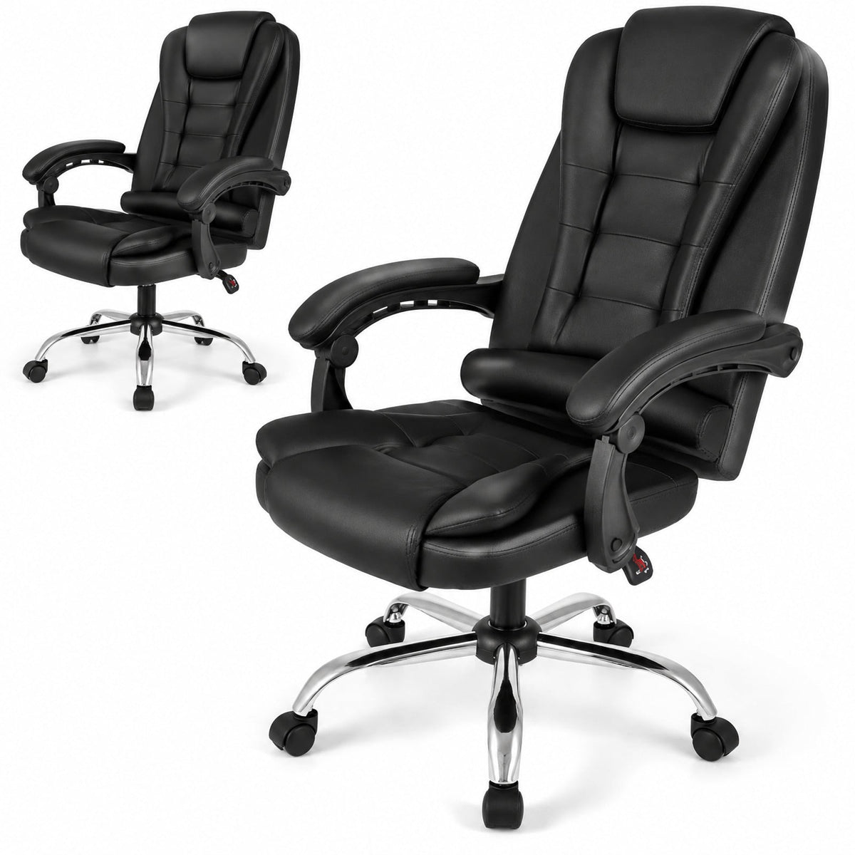 Airfind Big High Back Executive Chair with Linkage Armrests and Leather Padded Seat for Office, 330 Lbs Capacity with Black: PVC Leather Sponge, Black