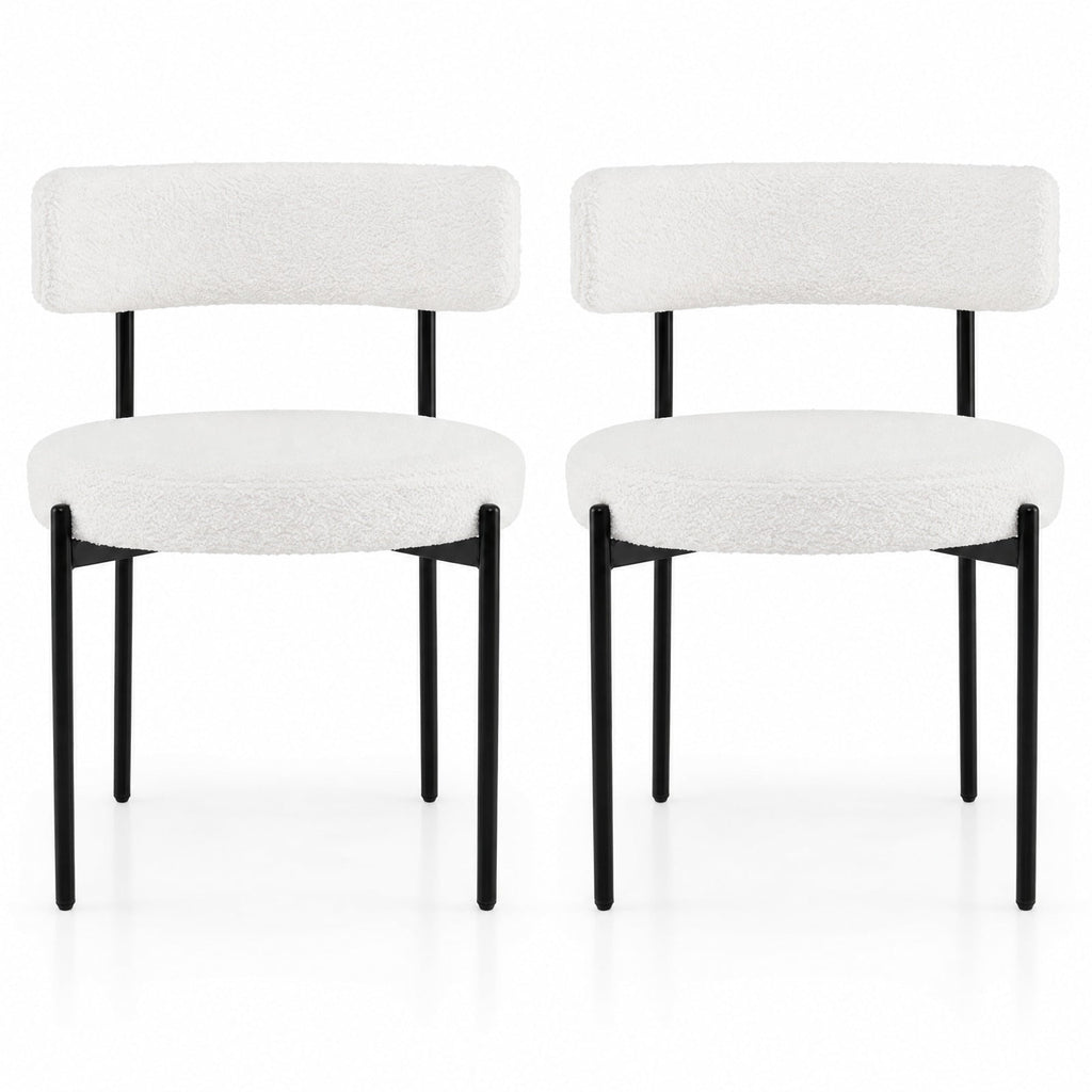 Airfind Boucle Dining Chair with Curved Backrest and Metal Legs Set of 2, Faux Sherpa Metal Sponge Frame, 20.5 x 20.5 x 31 Footprint, White