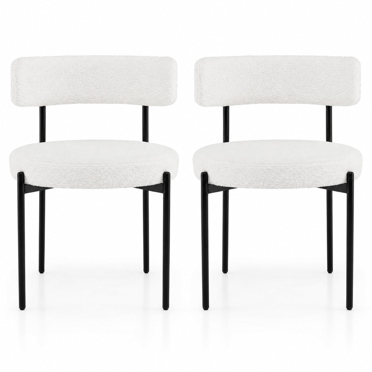 Airfind Boucle Dining Chair with Curved Backrest and Metal Legs Set of 2, Faux Sherpa Metal Sponge Frame, 20.5 x 20.5 x 31 Footprint, White