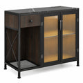 Airfind Buffet Sideboard with Doors, Power Outlets and LED Light, 110 lbs Capacity, Engineered Wood Cabinet for Dining Room, Black