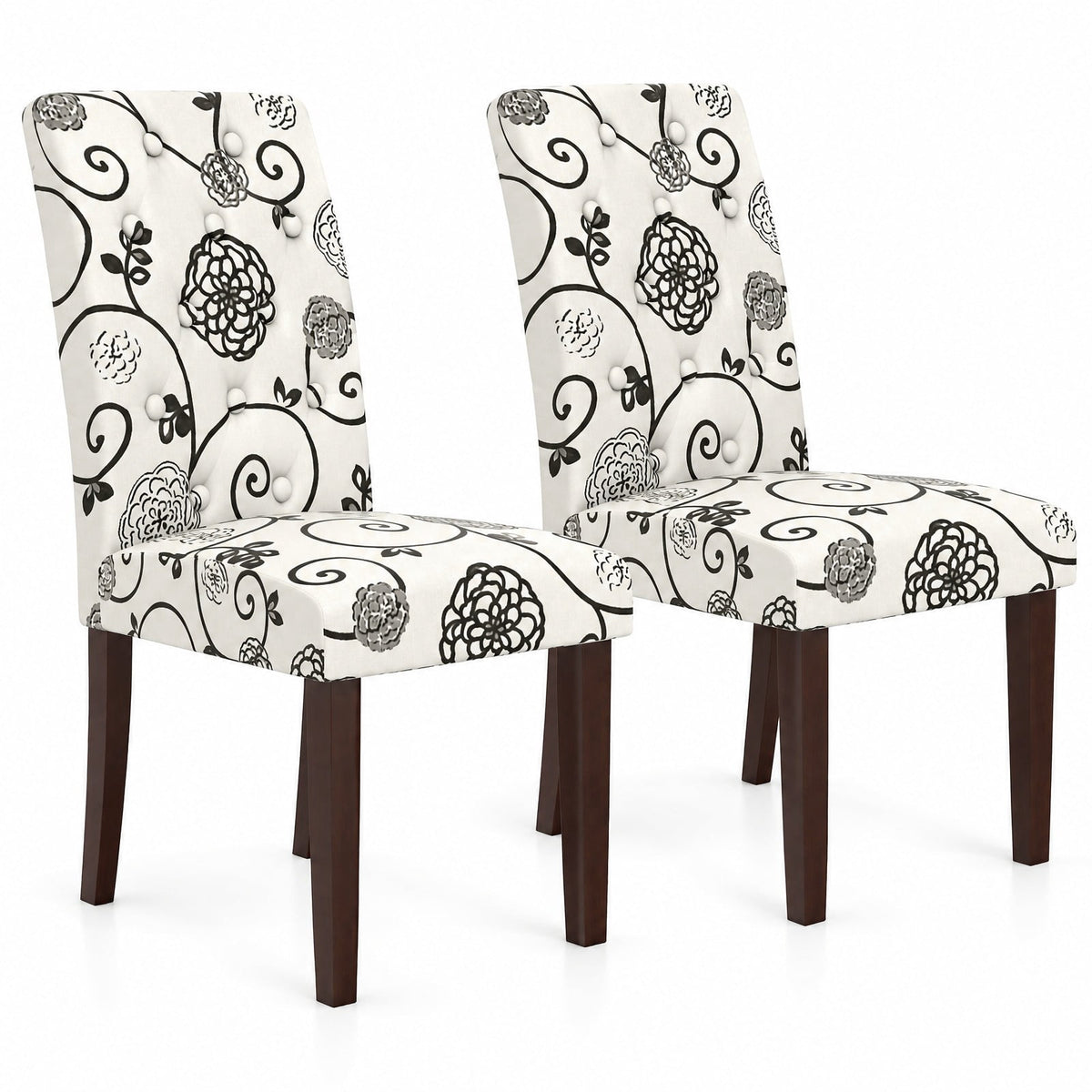 Airfind Button Tufted Fabric Upholstered Wooden Dining Chair Set of 2 with High Curved Back, Chair 330 lbs Capacity, 18in x 24in x 37in Footprint
