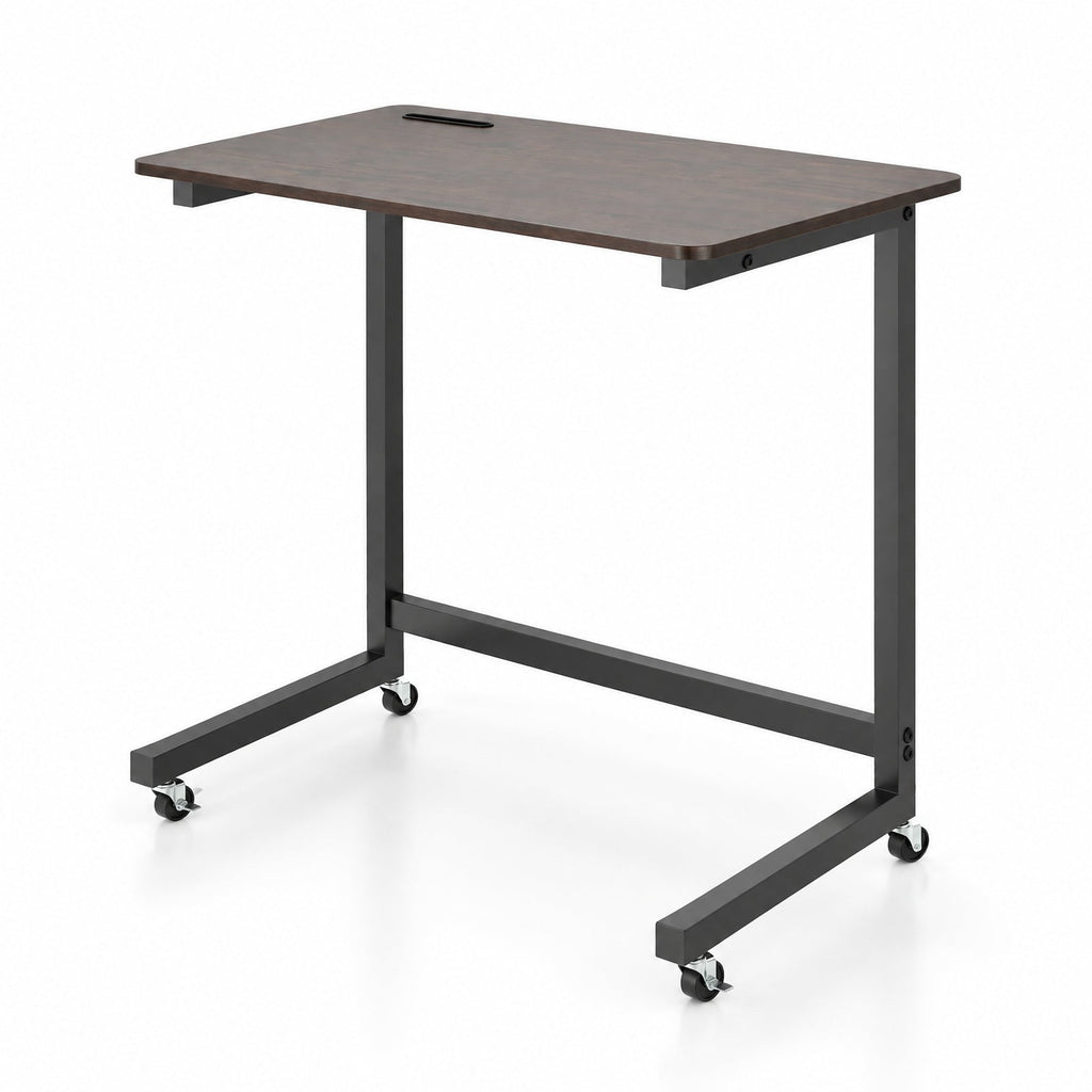 Airfind C-shaped End Table with Wheels Mobile Bedside Table with Built-in Phone Slot, 80 lbs Capacity, Engineered Wood Metal Frame, Brown