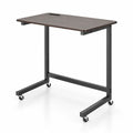 Airfind C-shaped End Table with Wheels Mobile Bedside Table with Built-in Phone Slot, 80 lbs Capacity, Engineered Wood Metal Frame, Brown