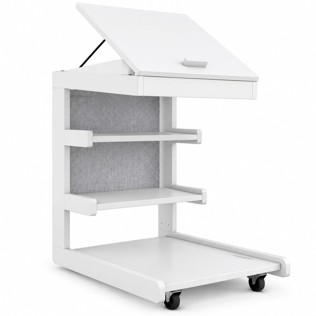 Airfind C-shaped End Table with Wheels and Adjustable Desktop for Sofa Couch Bedside, 210 lbs Capacity, Rubber Wood MDF Engineered Wood Fabric Frame