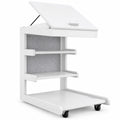 Airfind C-shaped End Table with Wheels and Adjustable Desktop for Sofa Couch Bedside, 210 lbs Capacity, Rubber Wood MDF Engineered Wood Fabric Frame