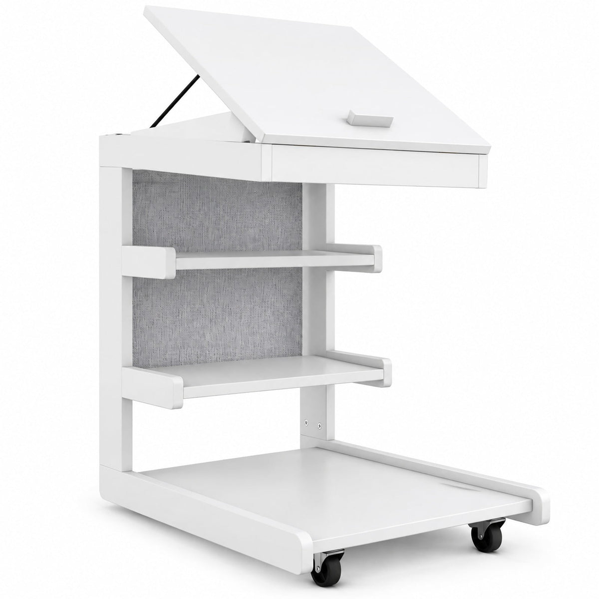 Airfind C-shaped End Table with Wheels and Adjustable Desktop for Sofa Couch Bedside, 210 lbs Capacity, Rubber Wood MDF Engineered Wood Fabric Frame