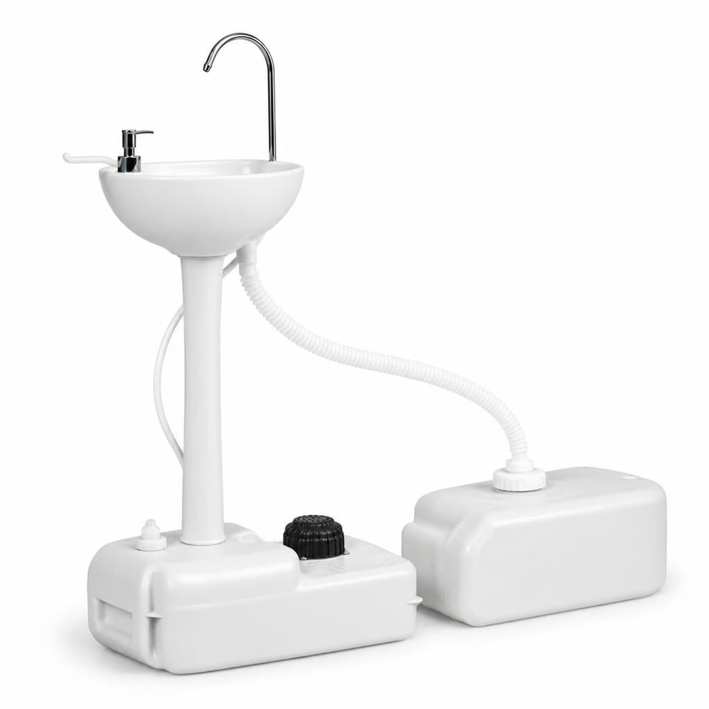 Airfind Camping Hand Wash Station Basin Stand with 4.5 Gallon Tank, HDPE metal Hand sink Frame, 19.5 x 13.5 x 40 ( L x W x H ) Sewage Footprint