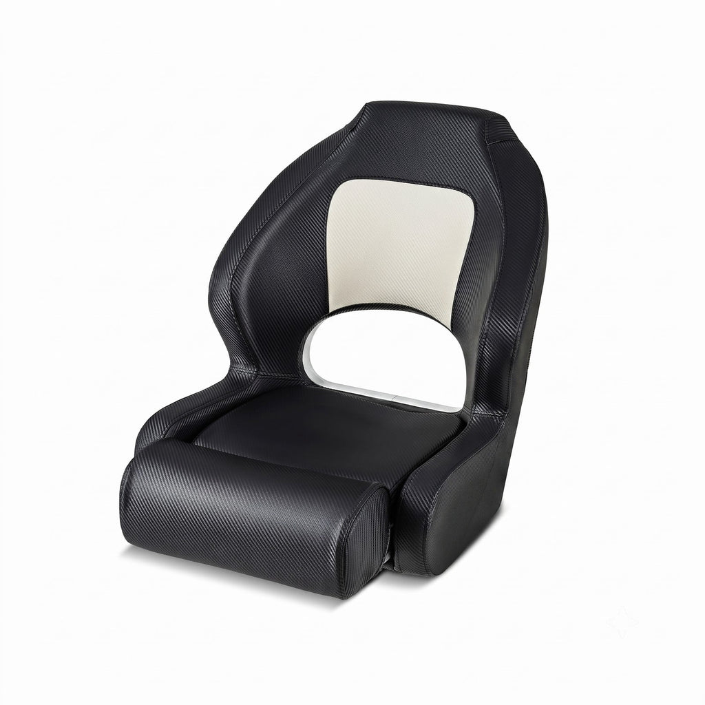 Airfind Captain Bucket Boat Seat with Flip Up Bolster and Curved Armrests for Cabin and Sightseeing Boats, Black and White