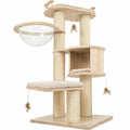 Airfind Cat Tree for Indoor Kittens with Top Perch Condo Space and 3 Hanging Feather Toys, 4 Inch Sisal Scratching Posts for Cats to Claw, Beige