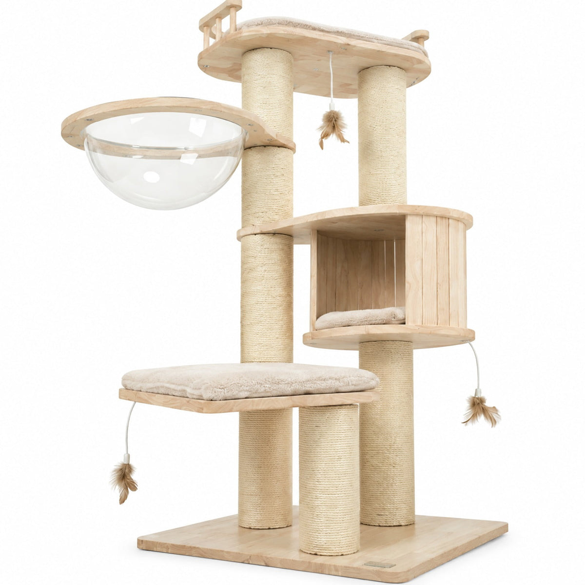 Airfind Cat Tree for Indoor Kittens with Top Perch Condo Space and 3 Hanging Feather Toys, 4 Inch Sisal Scratching Posts for Cats to Claw, Beige