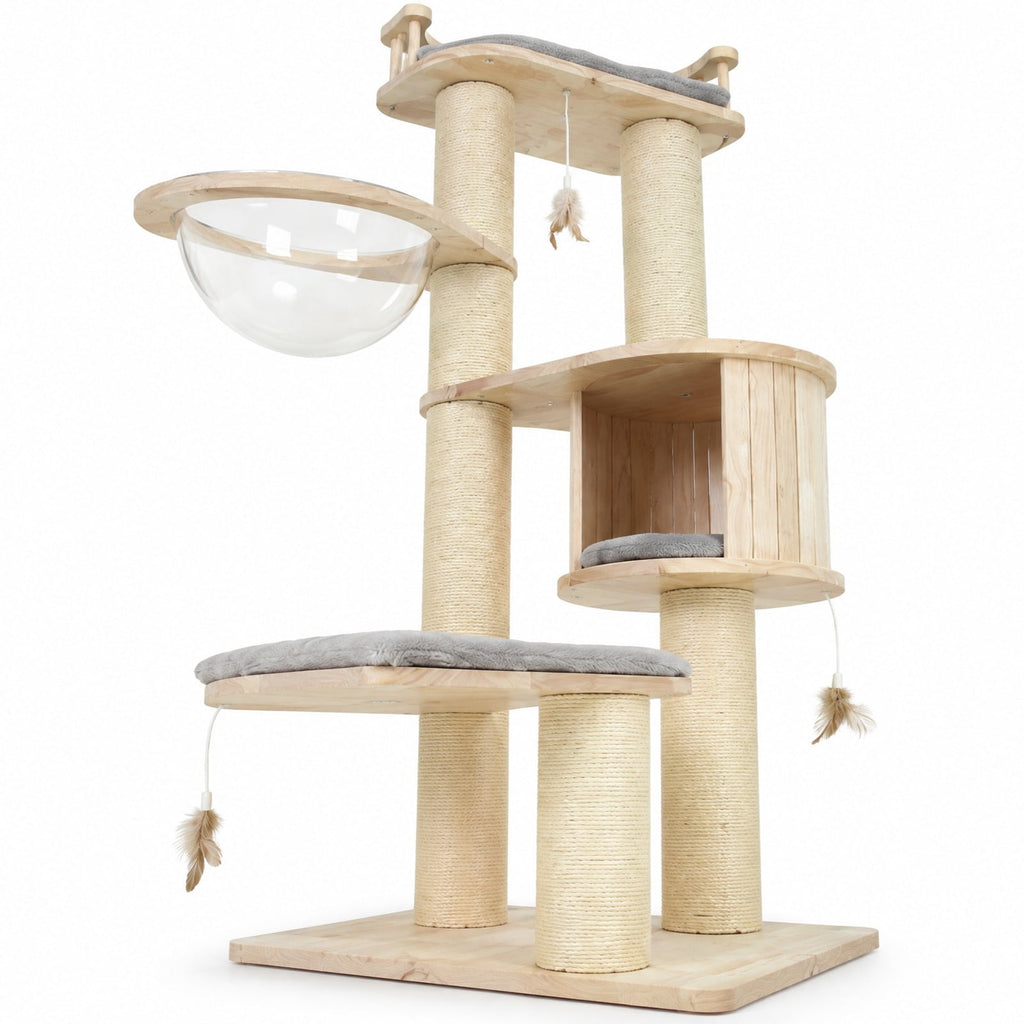 Airfind Cat Tree for Indoor Kittens with Top Perch Condo Space and 3 Hanging Feather Toys, Gray, 4 Inch sisal scratching posts for cats to claw