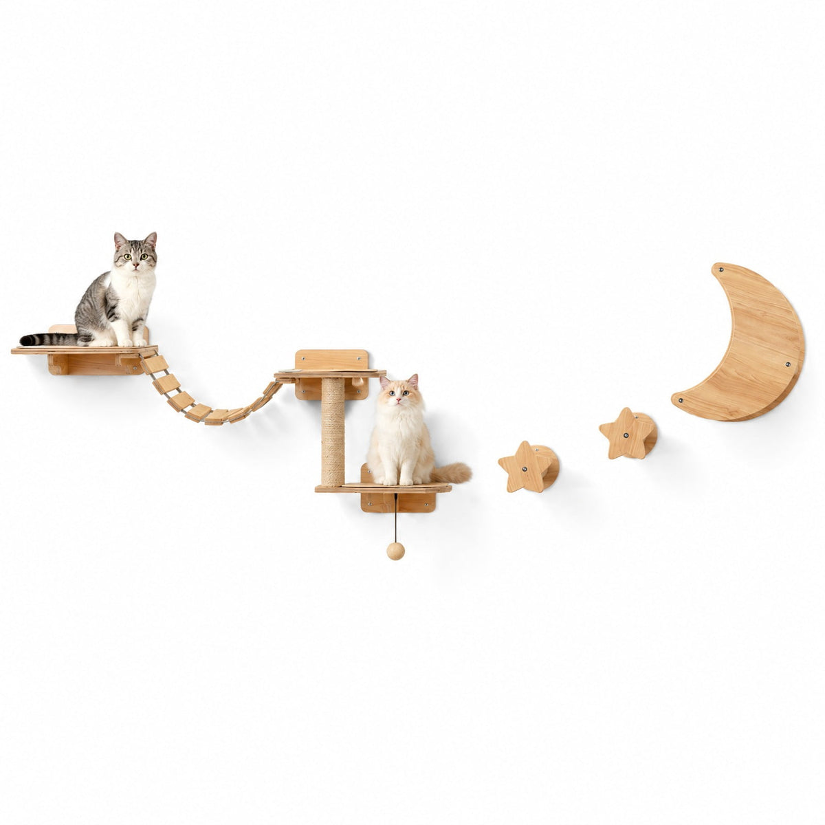 Airfind Cat Wall Furniture Set Kitten Wall Mounted Shelves with Hammock, 22 lbs Capacity, Natural, Size of the Hammock 13 Inch x 12.5 Inch x 19 Inch