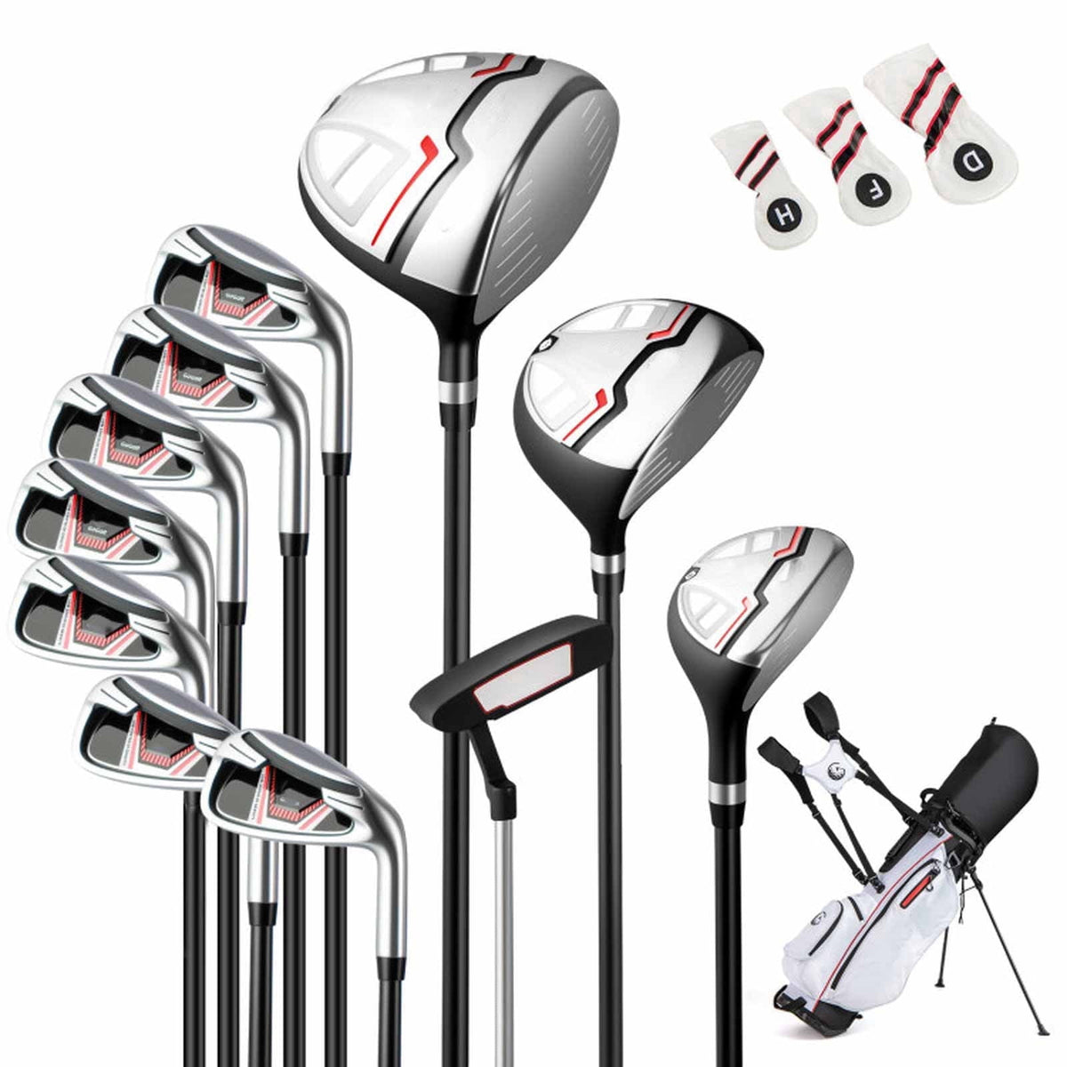 Airfind Children Golf Club Set for Ages 5-7 with 4 Pieces and a Lightweight Design Plus Fiberglass Clubs and a Portable Stand Bag as a Complete Golf Club Set, Red