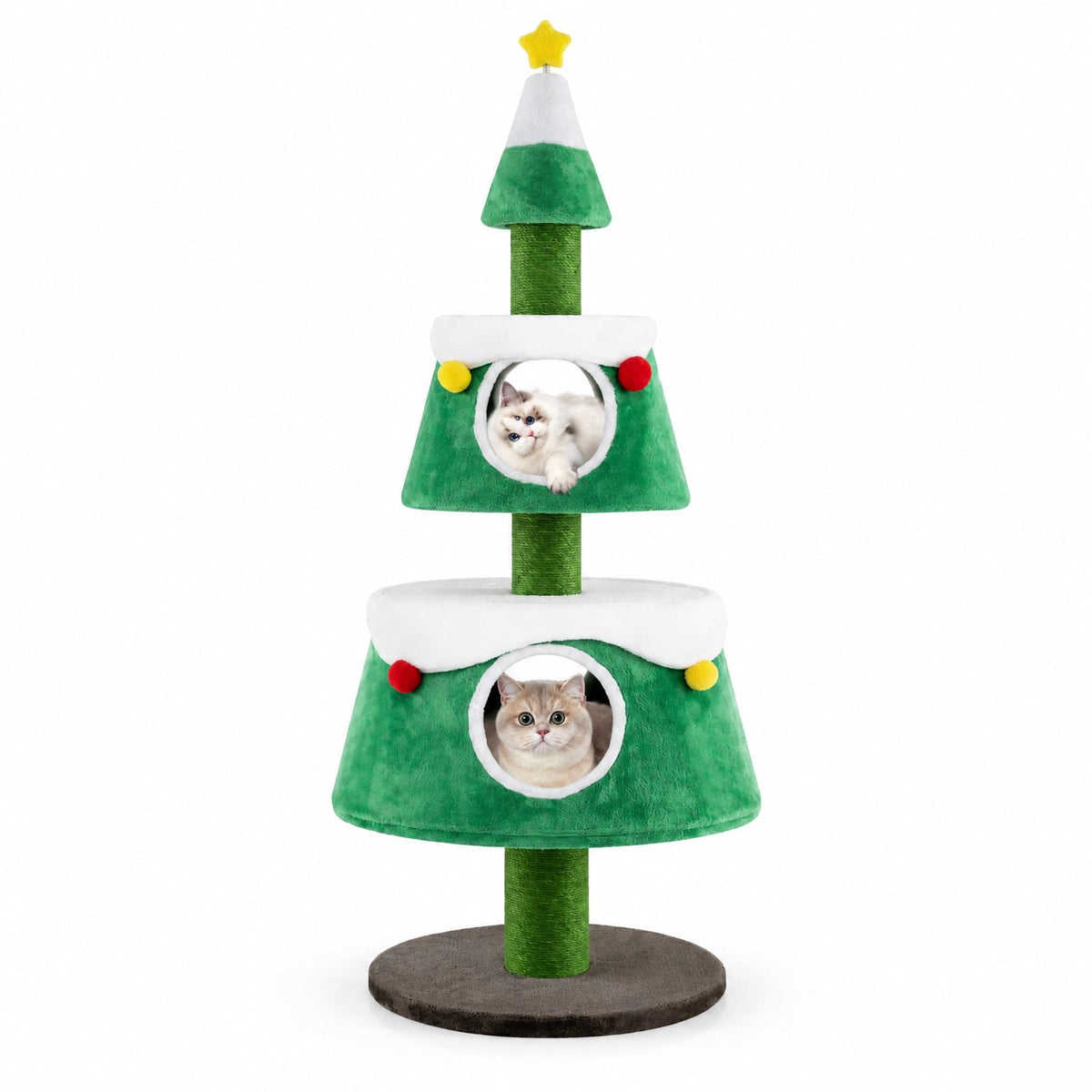 Airfind Christmas Cat Tree for Indoor Cats Cute Holiday Cat Tower with 2 Condos, 33 lbs Capacity, Green