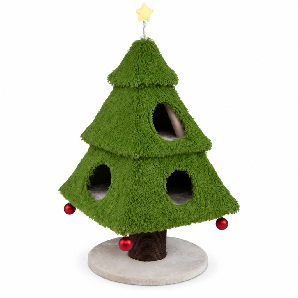 Airfind Christmas Cat Tree with Scratching Post and Dangling Balls for Indoor Cats, 33 lbs Capacity, Green