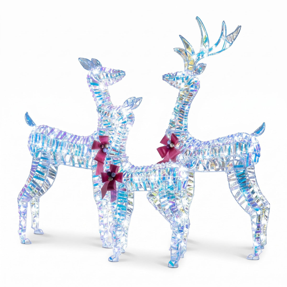 Airfind Christmas Reindeer Family Set of 3 Featuring 230 Cold White LED Lights, Metal Frames and Ground Stakes for Lawn and Garden, White