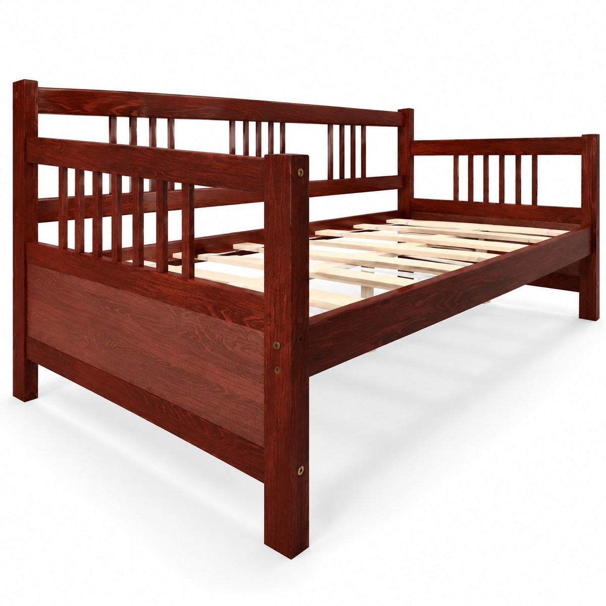 Airfind Classic Wooden Full Size Daybed Frame with Guardrails, 250 lbs Capacity, Pine wood plywood MDF Frame, Brown