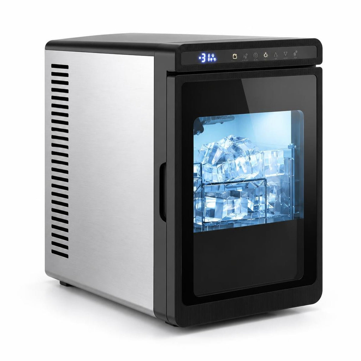 Airfind Clear Ice Cube Maker Countertop 1.6 Inches Large Square Ice Cubes, ABS Stainless Steel Frame, Silver