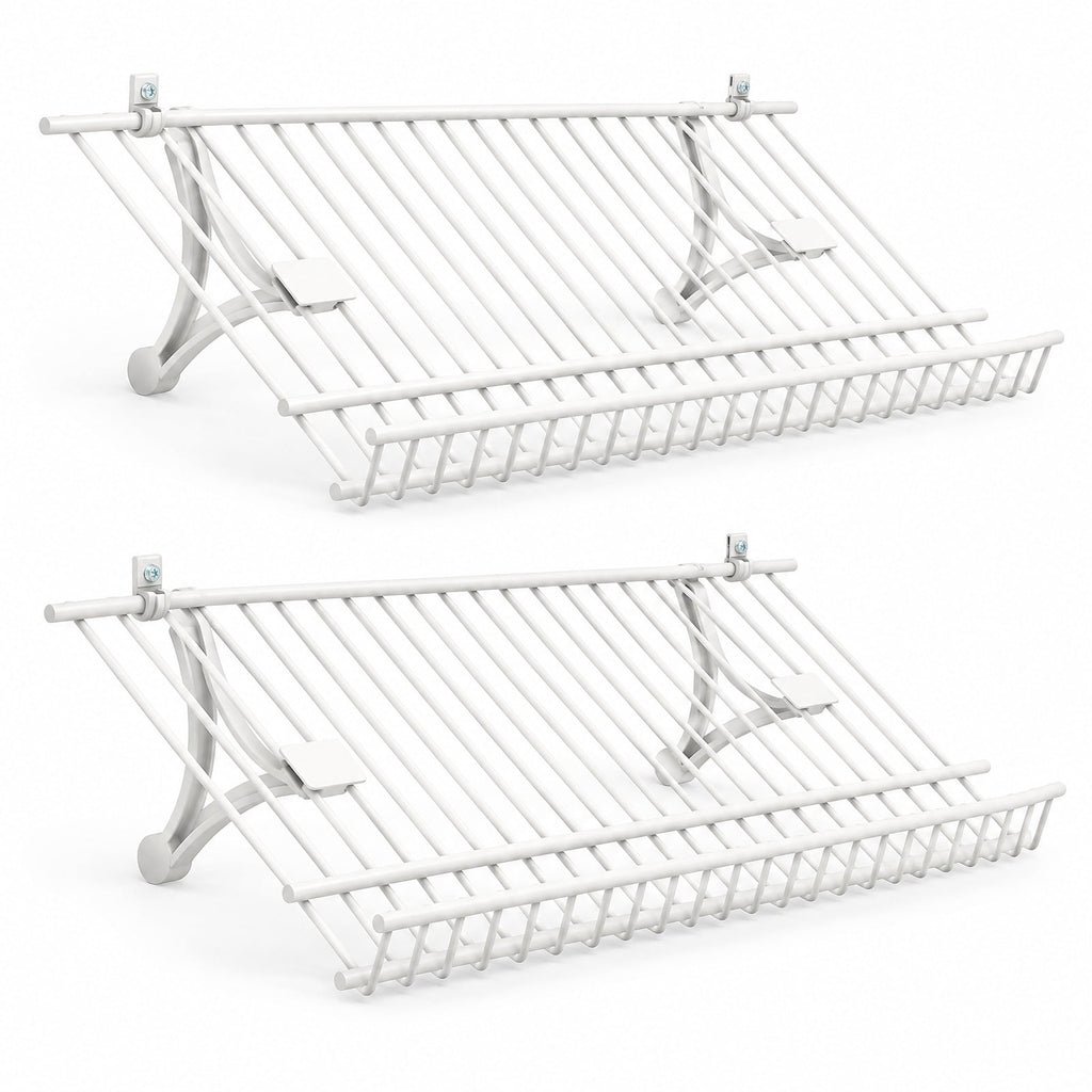 Airfind Closet Shelves Wall Mounted Set of 2 Metal Wire Shoe Racks, 11 lbs Capacity, Metal Frame, 24 Inch x 12 Inch x 1 Inch Footprint, White