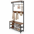 Airfind Coat Rack 4-In-1 Hall Tree with Shoe Bench and Removable Hooks, 220 lbs Capacity, Metal Engineered Wood Frame, Coffee