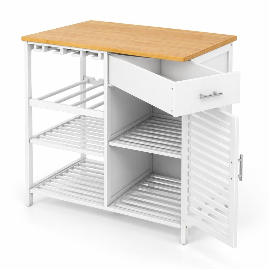 Airfind Coffee Bar Cabinet with Glass Holder Wine Rack and Bamboo Top, White, Smooth painted surface for easy maintenance