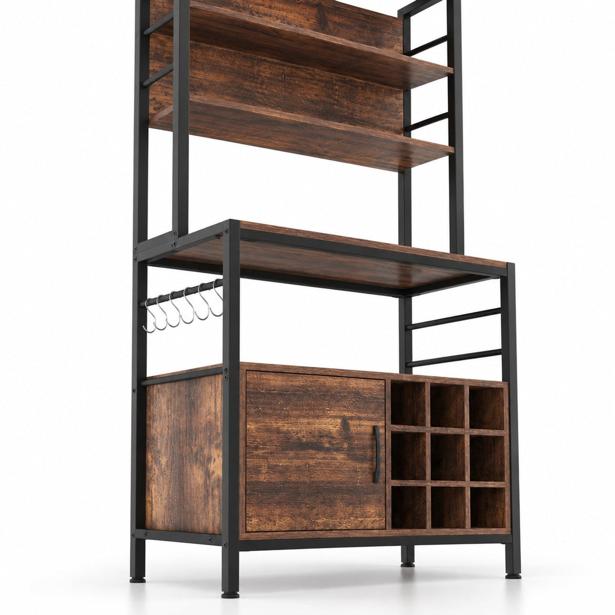Airfind Coffee Bar Cabinet with S-Shaped Hooks and Wine Bottle Holders, Upper Shelf 44 lbs Capacity, Engineered Wood Metal Frame, Coffee